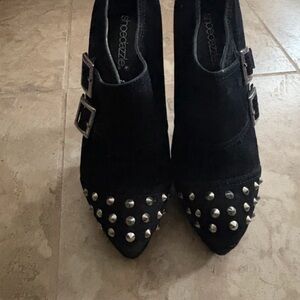 Shoe Dazzle Black Heeled Boots with Silver Studs